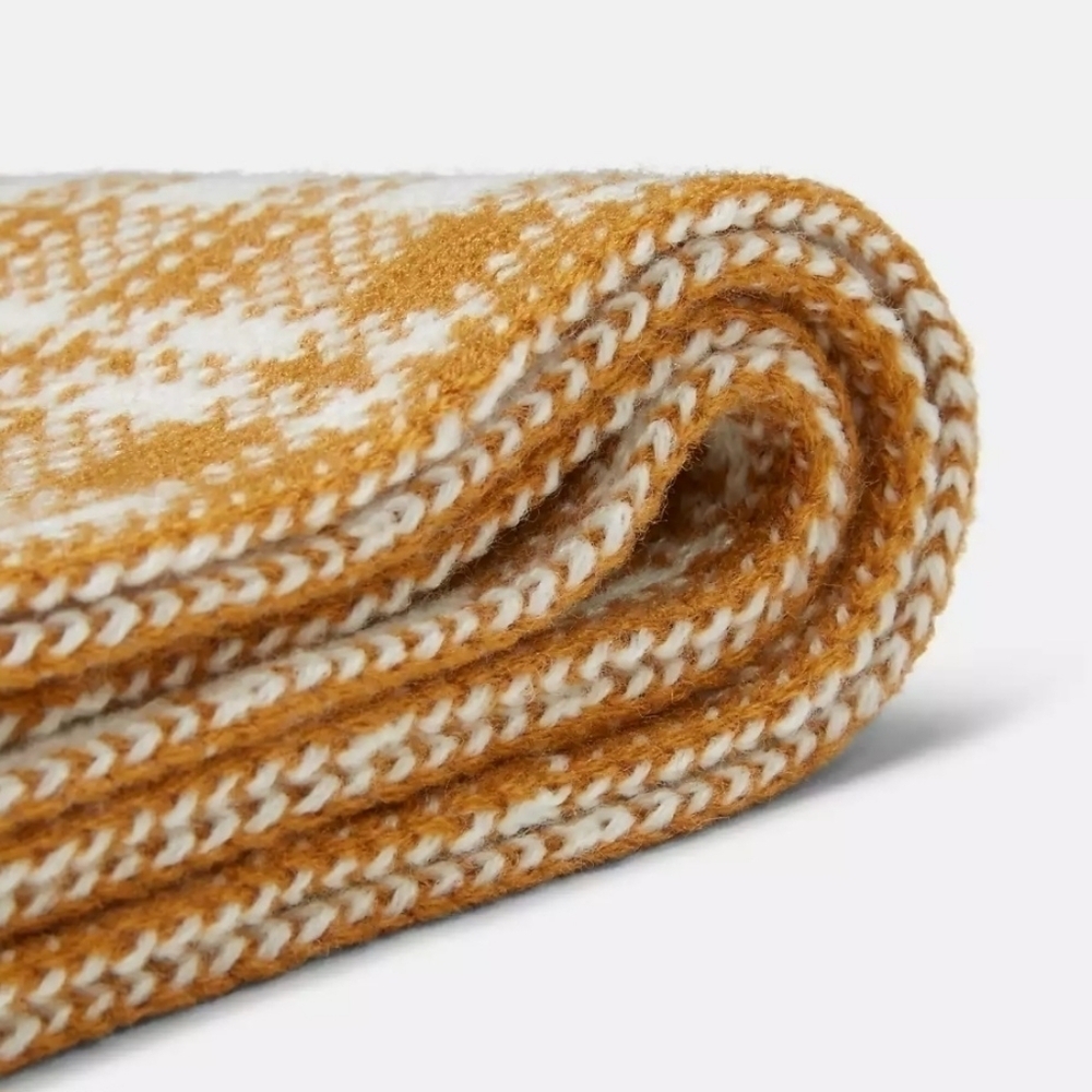 Timberland Wheat Mustard Yellow White Plaid Knit Acrylic Scarf Unisex - Picture 5 of 12